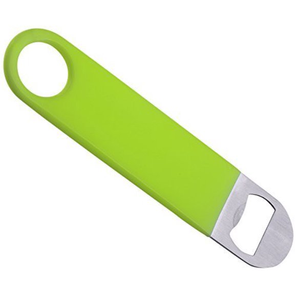 Bottle Opener - Stainless Steel - Removes Bottle Caps and Pries Open Jars - Glow in the Dark Plastic Coating - Thumb Hole for Firm Grip - 7" ? 1.5" ? 1/8? Thick