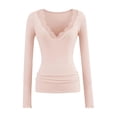 thumbnail image 5 of Stichou Womens V Neck Lace Long Sleeve Shirts Basic Fitted Double Lined Going Out Y2K Trendy Spring Fall Tops Pink L, 5 of 5