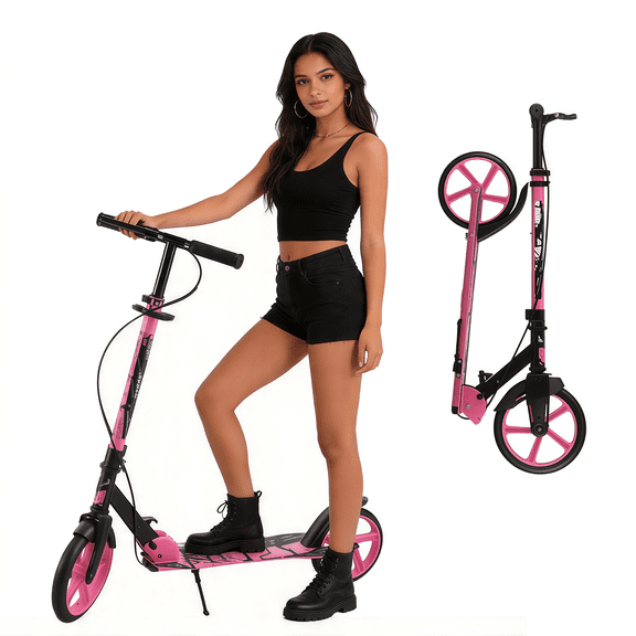 Wheelive Kick Scooter for Ages 6 , Foldable 3-Level Adjustable Handlebar, 9-Inch Big Wheels, Max Load 220 lbs, Safe & Fun for Kids, Pink