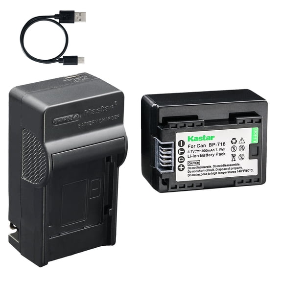 Kastar 1-Pack Battery and AC & USB-C Charger, Compatible with Canon BP-718 BP-727, VIXIA HF M50 M52 M500, HF R30–R82 Series, HF R300–R800 Series, LEGRIA HF M36–M88, HF M306–M806, CG-700 Charger