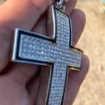 thumbnail image 4 of Big Cross Micro Pave Hip Hop Pendant Micro Pave Flooded Out Silver Tone Black Outline Trim Iced Bling Charm, 4 of 8