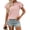 #_002Pink, variant on ASDFVBKG Women Summer Tops Comfortable Short Sleeve Eyelet Crewneck Blouse Dressy Solid Casual Loose Fit Outfits Dark Blue 2XL