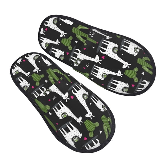 House Slippers for Women Men - llama alpaca cactus heart black Lightweight House Shoes Fuzzy Slippers, Soft Slip-On Cozy House Slippers for Woman Indoor Outdoor