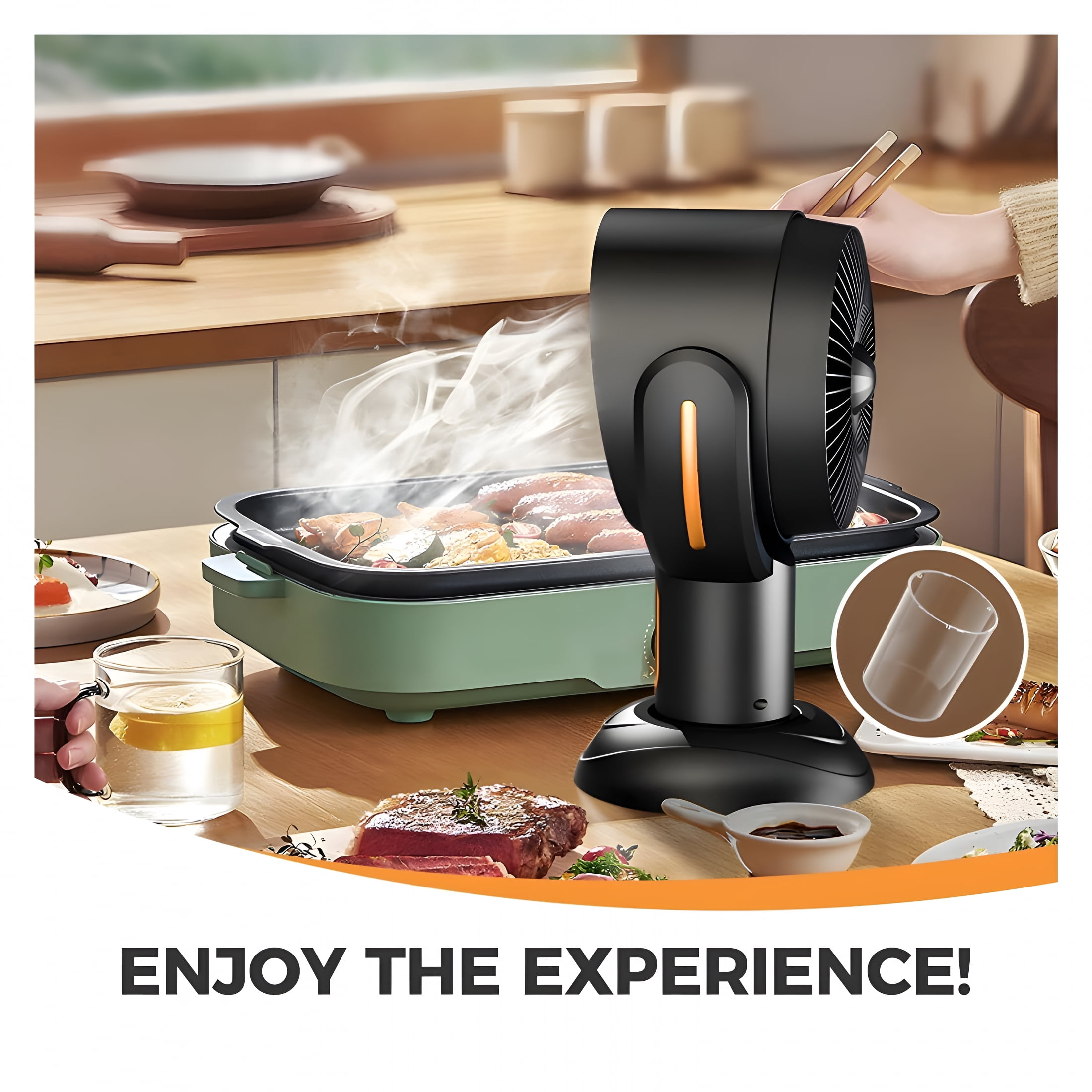 HIBIBUD Smoke Purifier for Smoking Indoors,Portable Range Hood for Cooking,Detachable Purifier Fan and Washable Smoke Filter for Indoor Bbq,Hot Pot,Extractor Hood (Black-Gold)