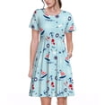 thumbnail image 1 of Disketp Sailboats Anchors para Vestido de Manga Corta para Mujeres, Vestidos de Verano para Mujeres, Casual y Holgado para la Playa, 1 of 6