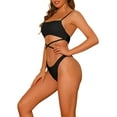 thumbnail image 4 of Women's 2 Piece Sporty Ribbed Bikini Sets, Lace-up Adjustable Spaghetti Straps Swimwear Bathing Suits Medium Black, 4 of 5