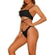 thumbnail image 4 of Conjuntos de bikini deportivos de 2 piezas para mujer, con tirantes ajustables y cordones, trajes de baño medianos en negro, 4 of 5