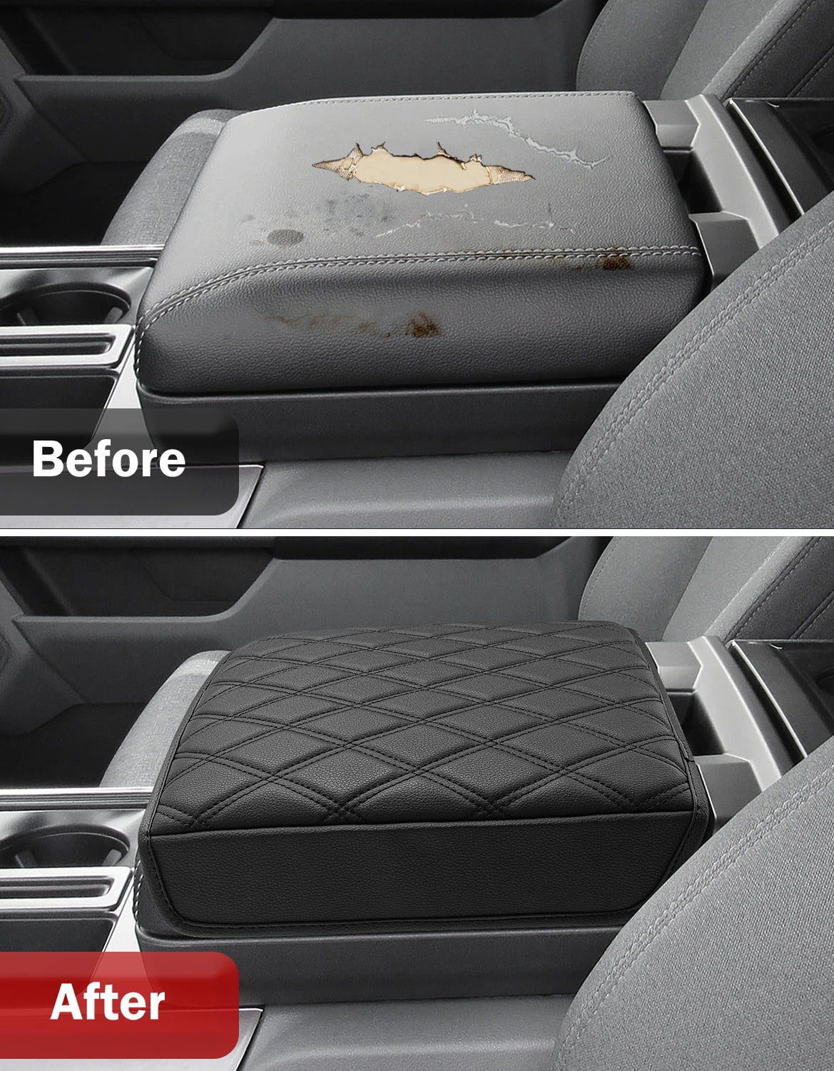 KBH Center Console Cover for 2021-2026 Ford F150, Workstation Middle Console Armrest Cover for Truck Accessories Interior, Black Diamond
