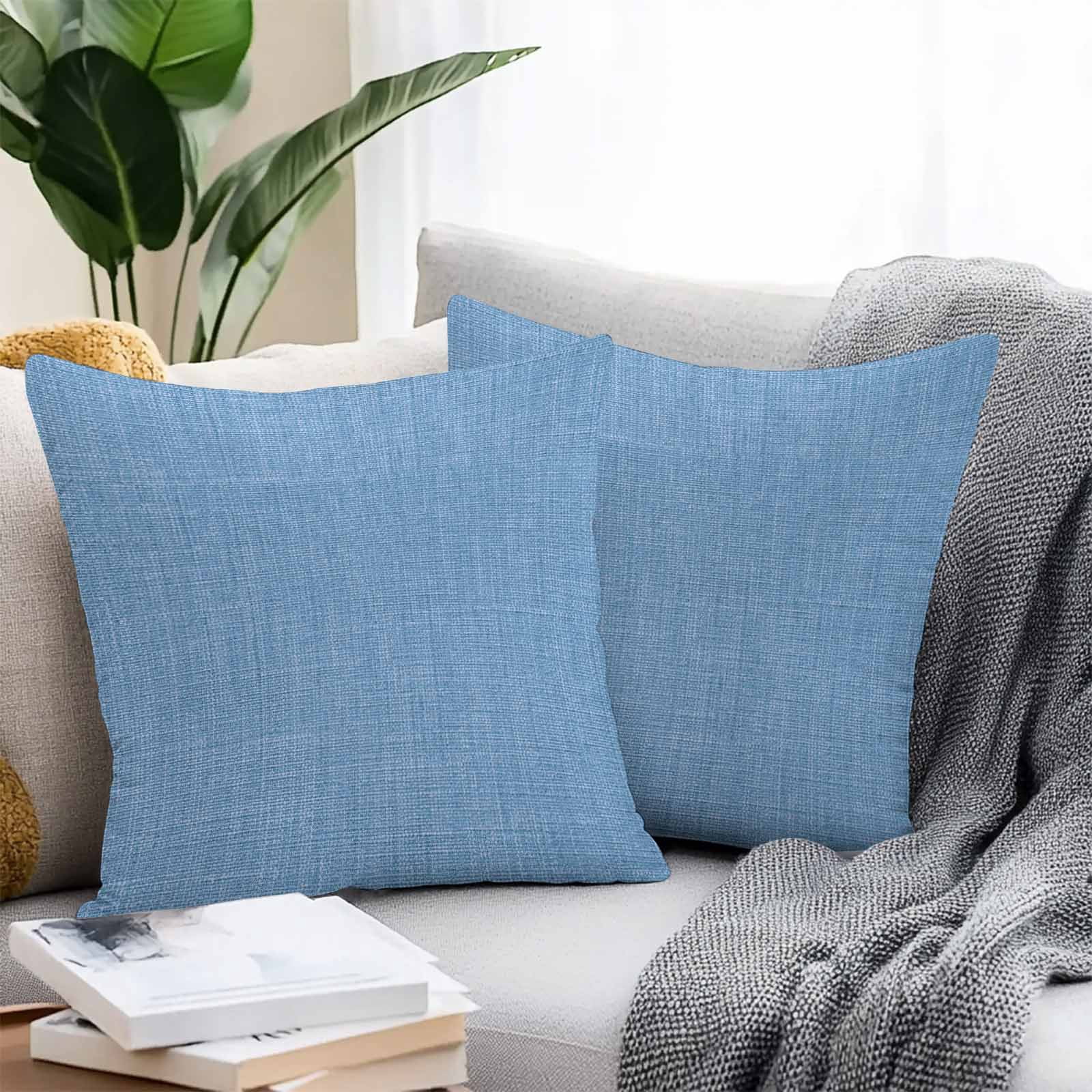 Blue Throw Pillow Covers 20x20 Inch Set of 2, Farmhouse Burlap Solid Blue Color Modern Linen Texture Waterproof Outdoor Pillow Covers, Decorative Cushion Pillowcases for Couch, Sofa, Bed, Patio