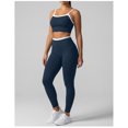 thumbnail image 2 of PISONIC Women 2 Piece Two-Piece Contrast Trim Yoga Set, Double Strap Square Neck Padded Sports Bra & High Waist Butt Lifting Full Length Leggings, Workout Gym Activewear Outfit, 2 of 8
