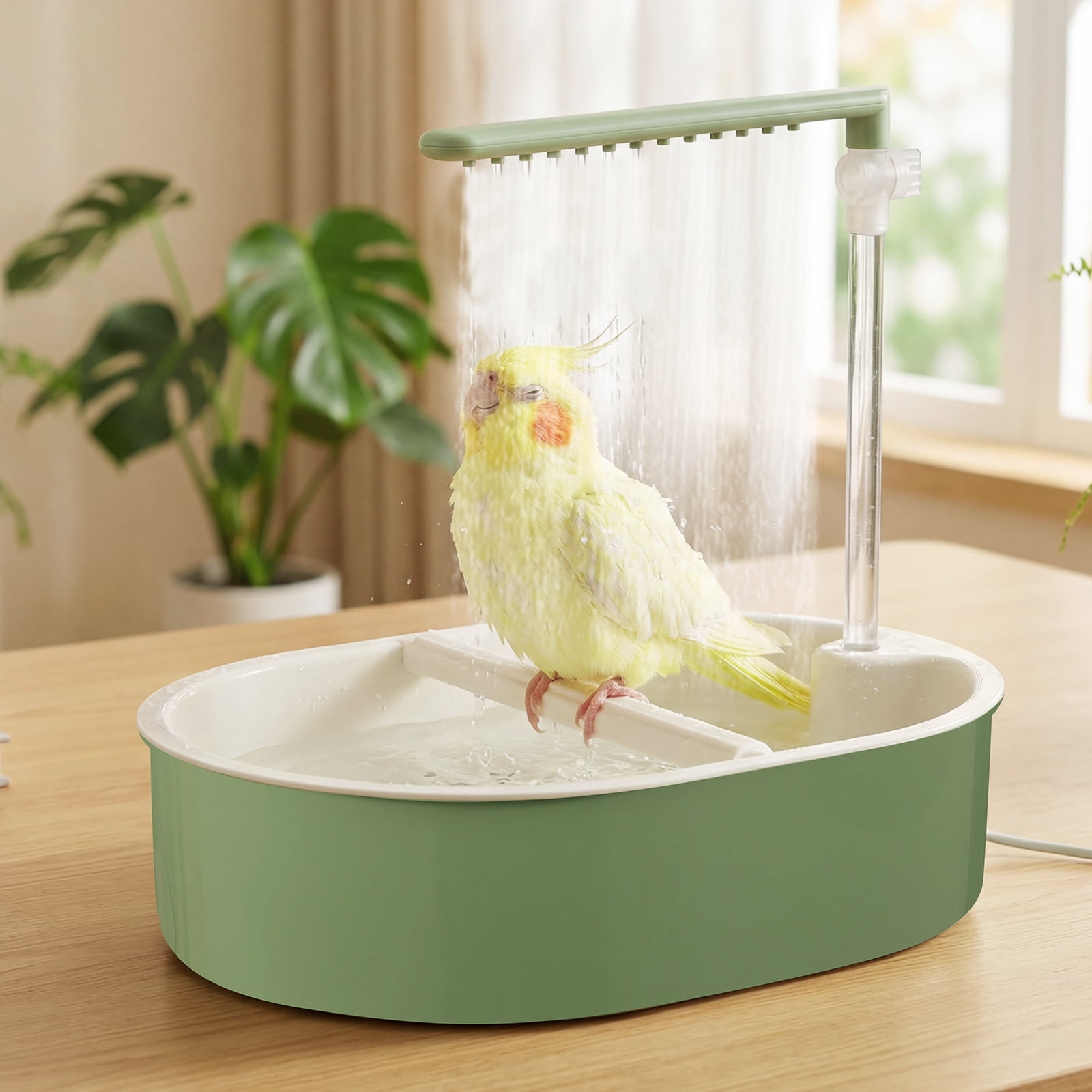 Threns Parrot Bathtub Bird Automatic Bath Shower,Large Bird Shower Fountain Indoor Bathtub with Running Water for Pet Birds, African Grey, Cockatiel, Conure, Budgie