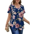 thumbnail image 6 of MOSHU Plus Size T-shirts for Women V Neck Summer Tunic Tops Floral Print Curved Hem Women Shirts, 6 of 6