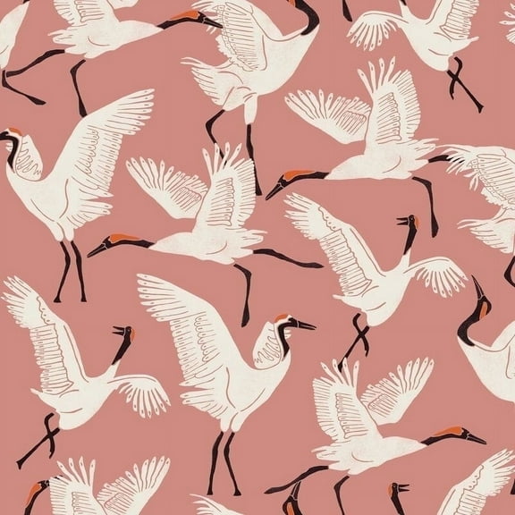 Tempaper x Novogratz Pink Family of Cranes Peel and Stick Wallpaper, 20.5" x 16.5'