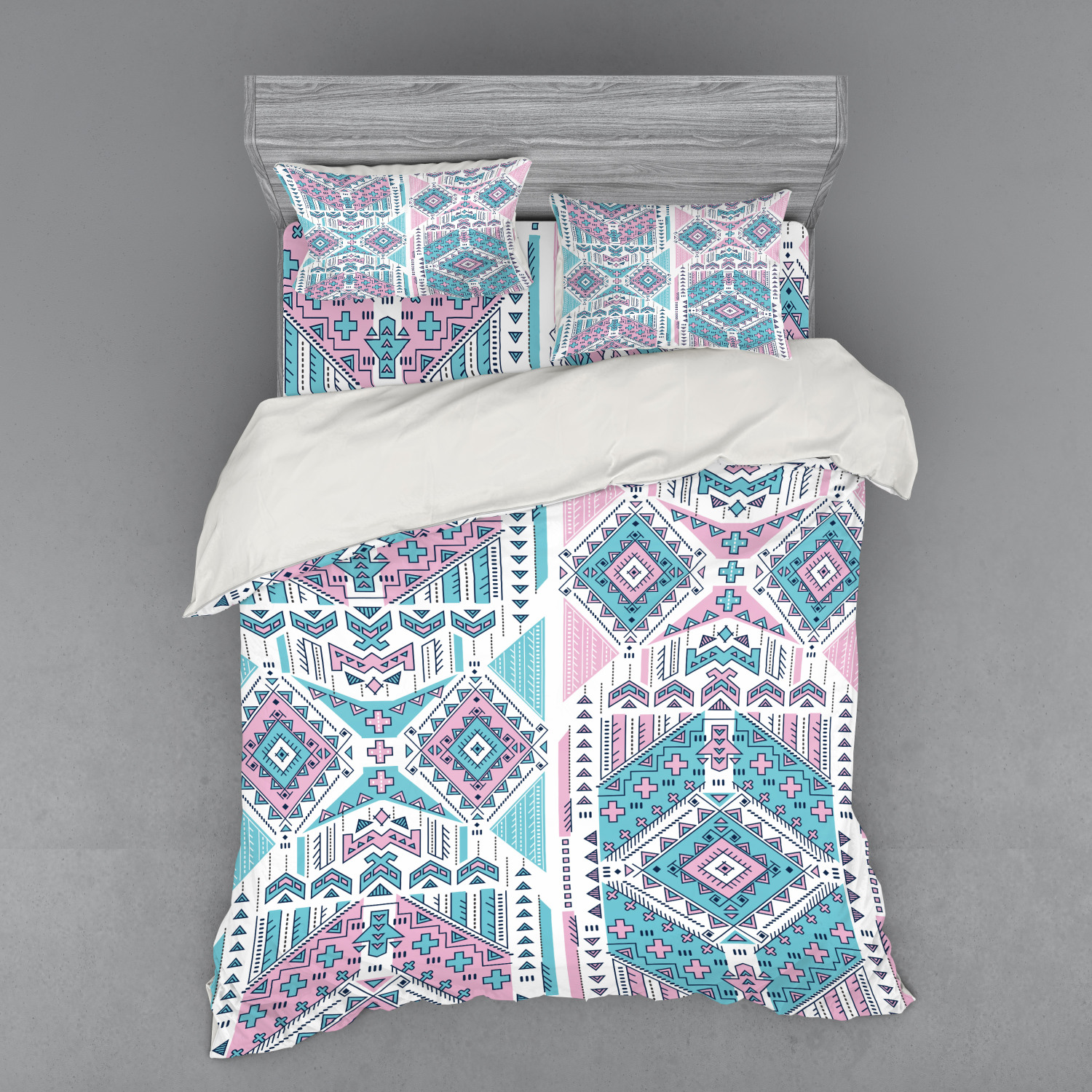 Tribal Duvet Cover Set, Geometric Bohemian Design Vintage Pastel Colors