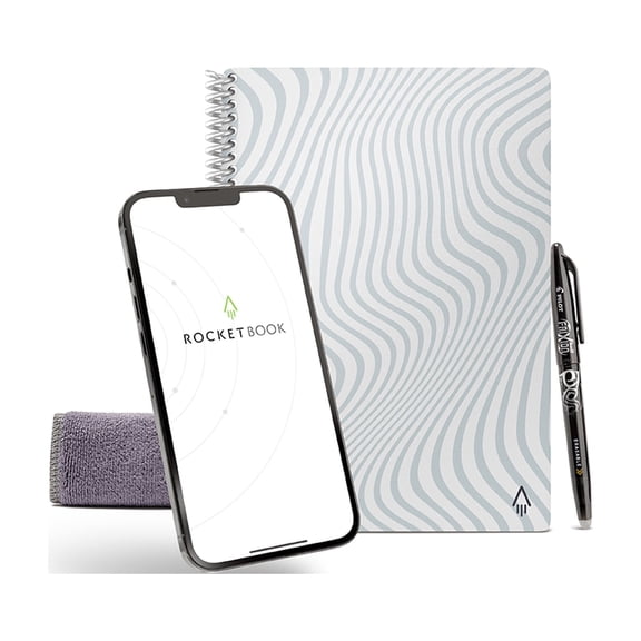 Rocketbook Core Reusable Smart Notebook, Executive 6" x 8.8", 36 Pages, Dot Grid Pages, Flow State, App-Connected Erasable Spiral Notebook with Pen & Cloth