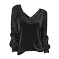 thumbnail image 6 of VISALY Women's Sequin Sleeve Cowl Neck Velvet Blouse Soft Glitter Sparkly Long Sleeve Pullover Slimming Shirts Casual Dressy Shirts Elegant Blouses for Evening Party Fashion Outfits Black L, 6 of 6