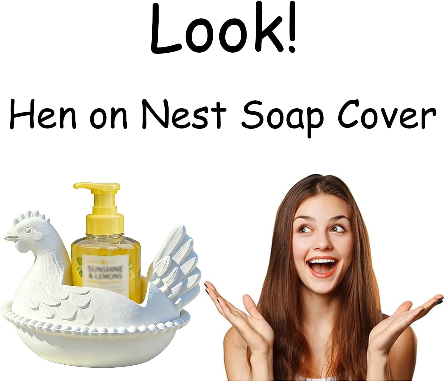 Hen on Nest Soap Holder for Bath & Body Works Foaming Hand Soap, Farmhouse Chicken Soap Dispenser Stand, Bathroom Soap Holder, 3D Decorative Countertop Tray for Kitchen & Bathroom Sink