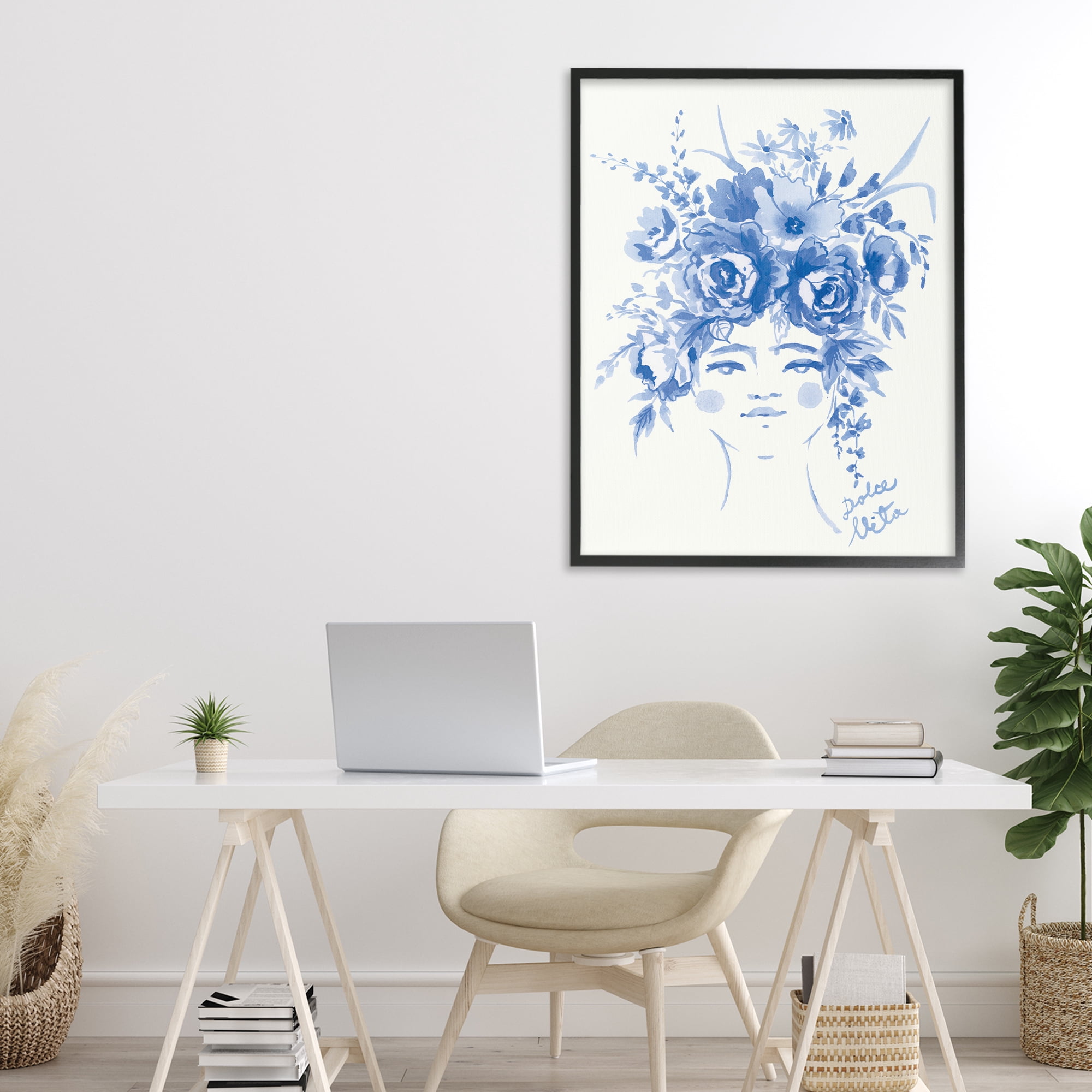 Stupell Industries Dolce Vita Woman with Roses Black Framed Giclee Art, design by Karolina Sato