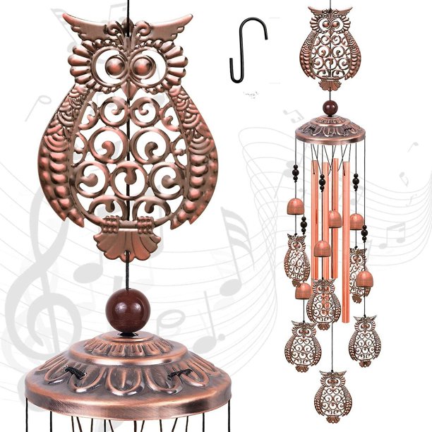 Campanas de viento para jardín al aire libre, campanillas de viento decorativas para exteriores con forma de búho, campanillas de viento de aluminio para Navidad, mamá, balcón, festival, jardín (búho)