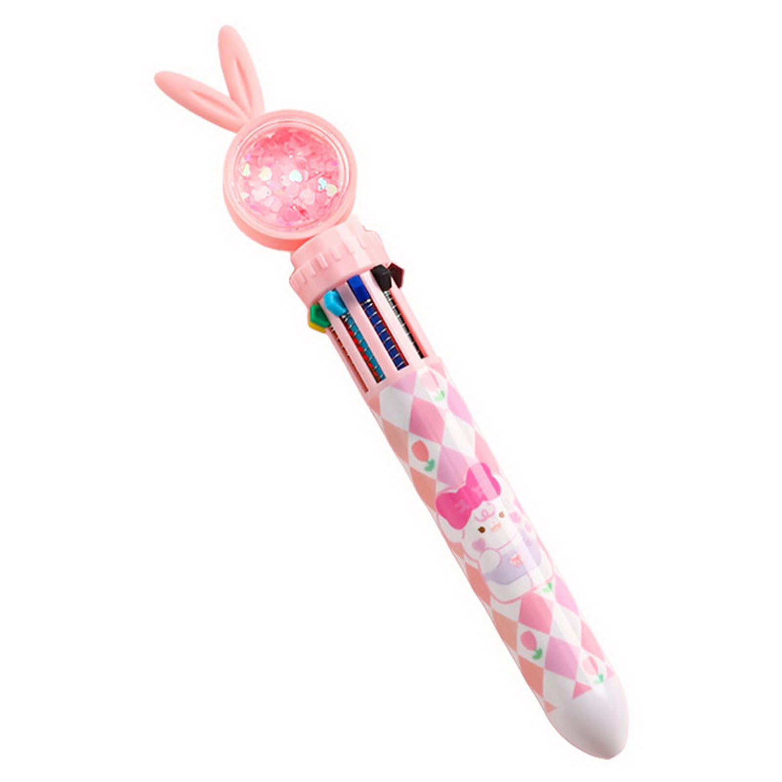 harmtty Gel Pen 4 in 1 Multi-functional Bubble Maker Roller Stamper  Stationery Cartoon Fruit Pattern Plastic Writing Pen School Supplies,Pink