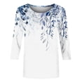 thumbnail image 4 of Women's Fashion 2024 Dressy Casual Tops for Lady Vintage Spring Sweatshirts Summer Clothes for Teen Girls 3/4 Sleeve Loose Fit Flowy Tunic Tops Round Neck Blouse Floral Print Light Blue T Shirts XL, 4 of 5