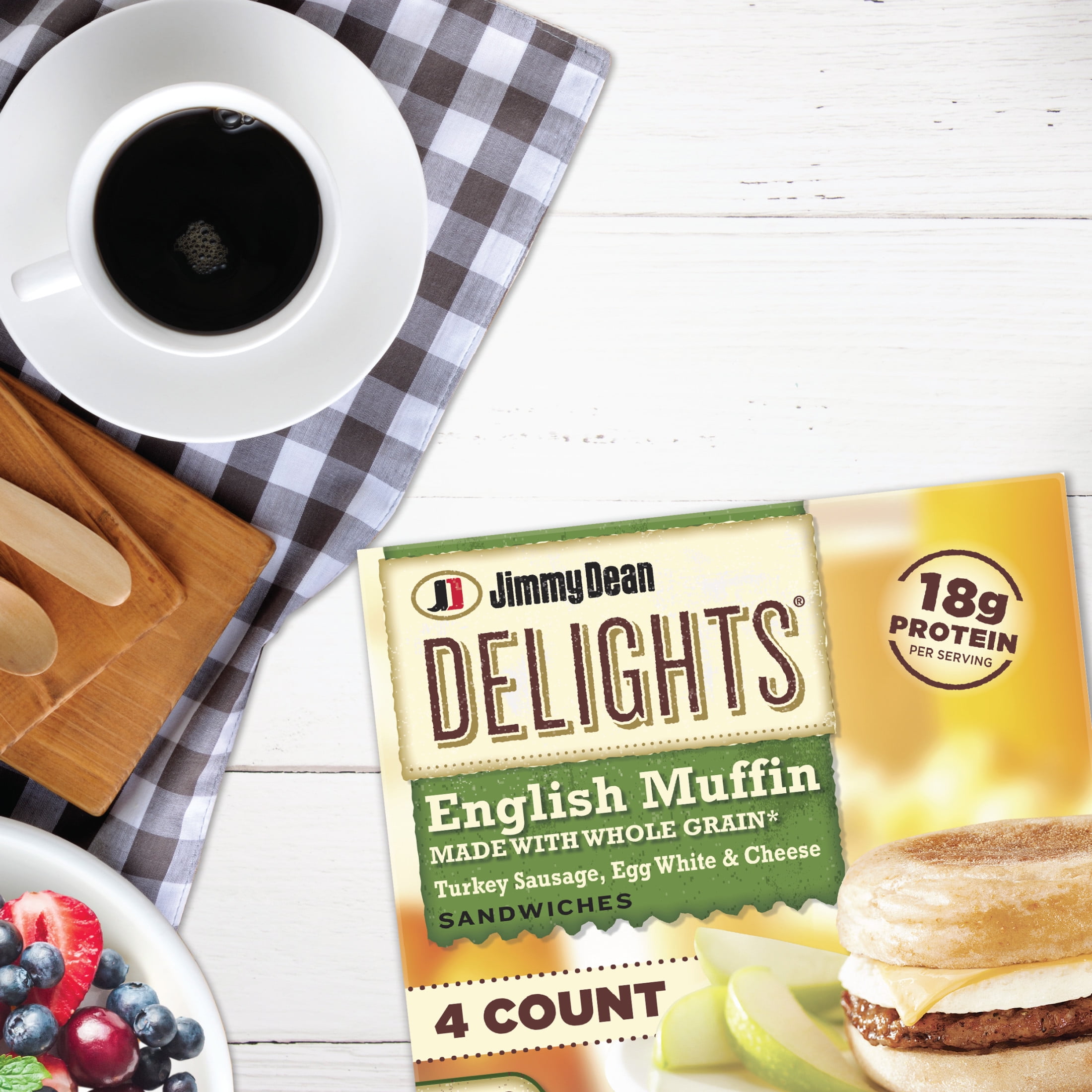 Jimmy Dean Delights Turkey Sausage, Egg White & Cheese English Muffin, 16.4 oz, 4 Count (Frozen)