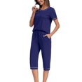 thumbnail image 6 of Jalioing Women's Lounge Set 2 Piece Short Sleeve V Neck Tops Capris Pajama Set with Pocket Loose Sleepwear, 6 of 9