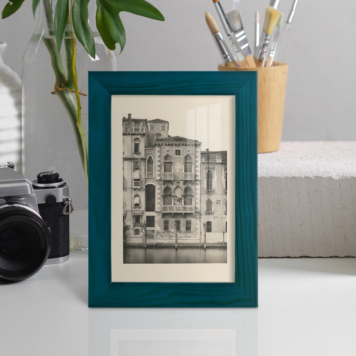 Vintage Views of Venice III - Framed Print w/glass - Ocean Blue