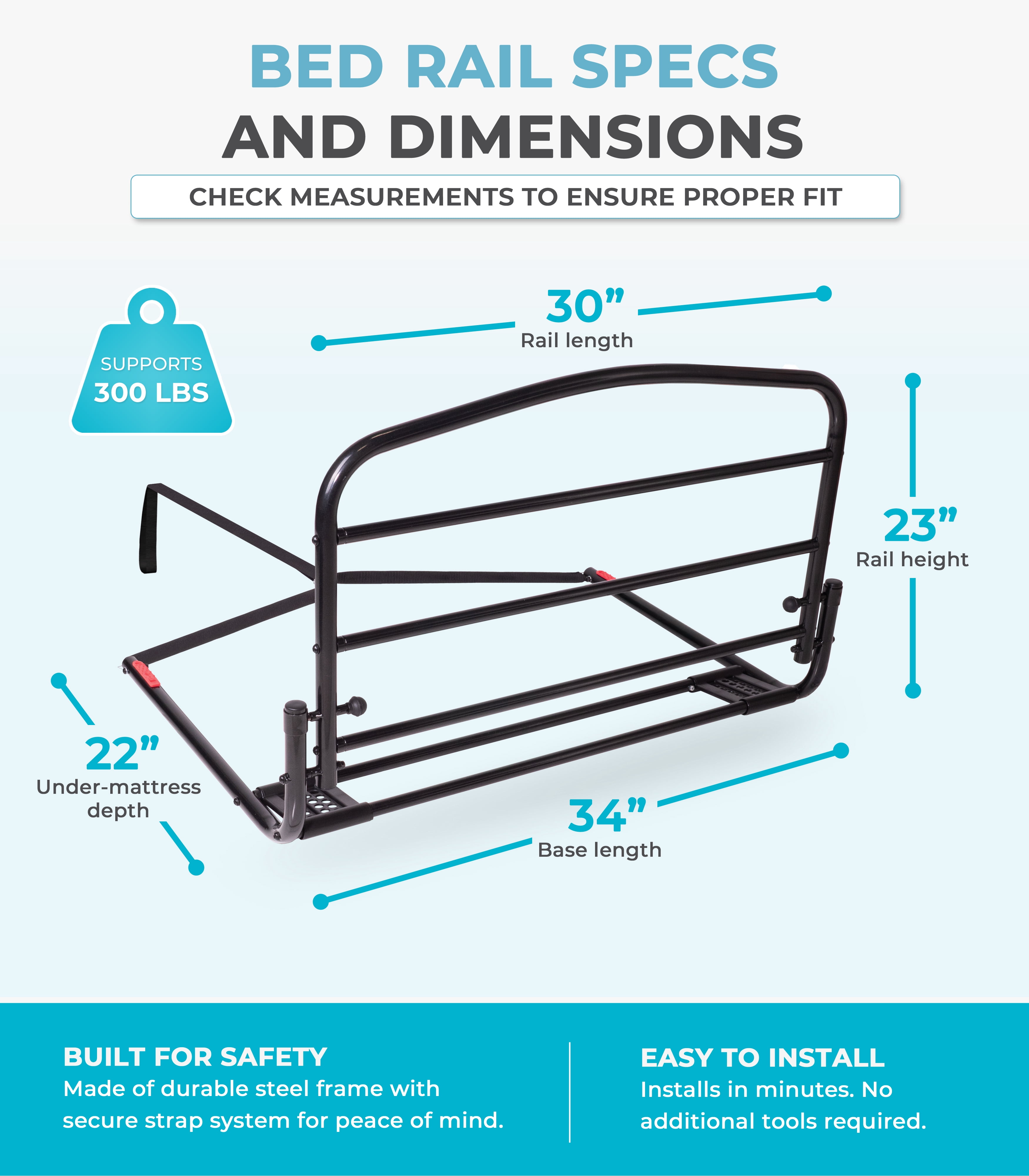Stander 30 inch Safety Bed Rail, Folding Guardrail for Adults, Seniors, and Elderly, Bedside Stand Assist Bar, Fits King, Queen, Full, and Twin Beds, ASTM Safety Approved Bedrail
