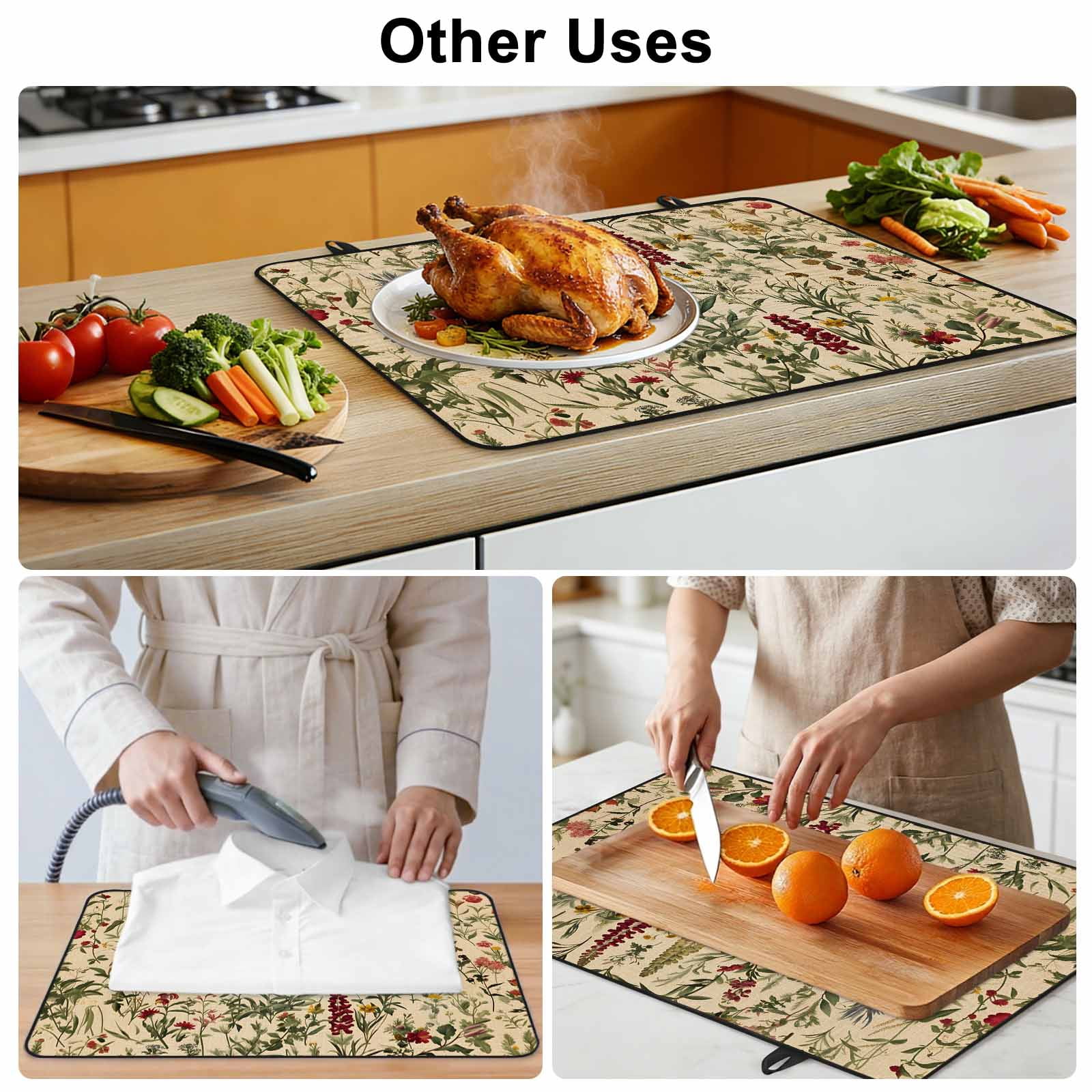 Rustic Botanical Stove Top Cover for Electric Stove, Heat-proof & Non Slip Glass Top Stove Cover Protector, Vintage Floral Wildflower Kitchen Flat Cooktop Rubber Mat 24x21 Inches