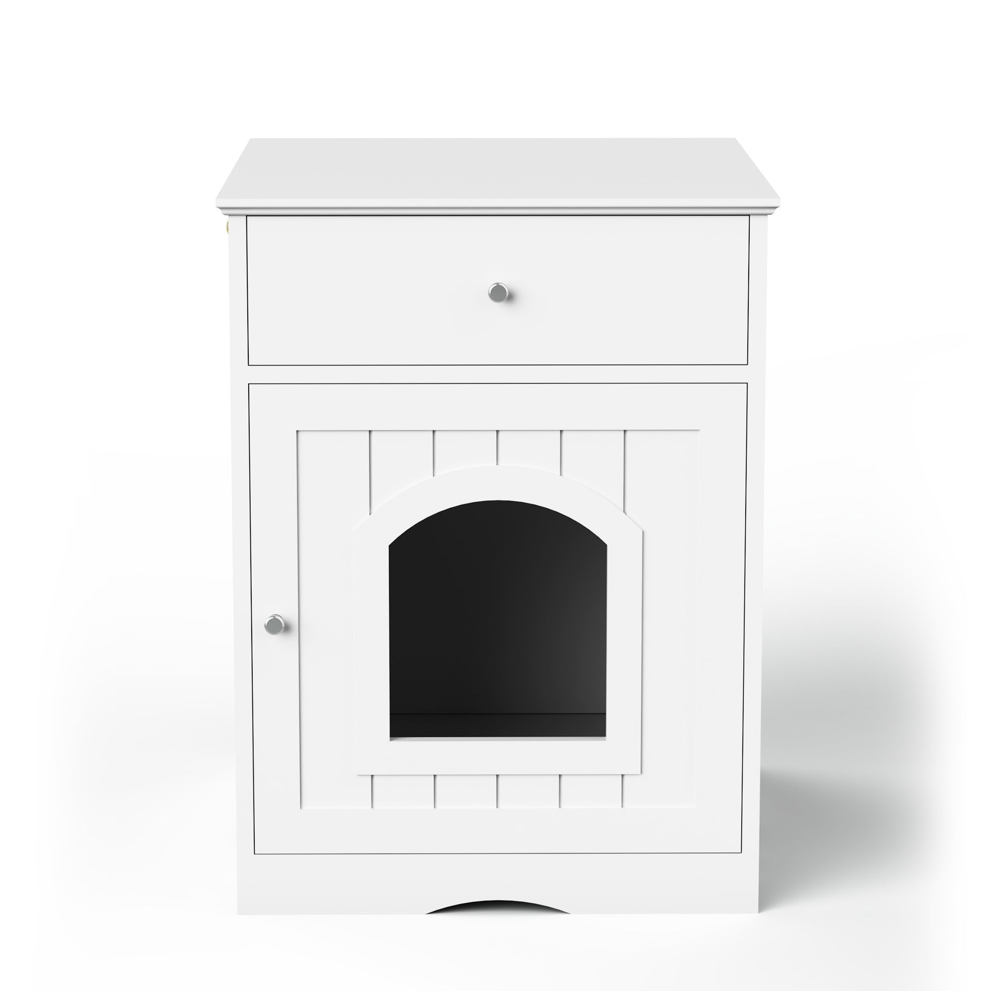Leumius Wooden Pet House Cat Litter Box Enclosure with Drawer, Side Table, Indoor Pet Crate, Cat Home Nightstand (White)