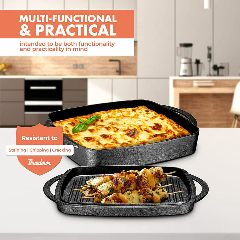 Bruntmor Red 2-in-1 Cast Iron Dutch Oven Baking Pan Set With Skillet & Lid,  11 inches - King Soopers