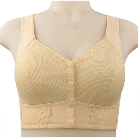 UTSJKR Women s Front Closure Wireless Bra Lace Comfort Adjustable Strap Sleep Bra Breathable Daily Wear Bras Underwear Beige XXXXXL