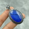 thumbnail image 3 of Solid 925 Sterling Silver Pendant For Women Men, Genuine Oval Blue Sapphire Gemstone Amazing Handcrafted September Birthstone Jewelry, 3 of 5