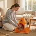 thumbnail image 5 of Cat Houses for indoor Cats, Covered Cat Bed, 18 in Base, Orange Sherpa, Cold Weather Warmth, Hanging Play Pom, Traffic Cone design, 1 Pc, 5 of 6