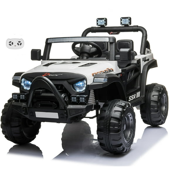 VOLTZ TOYS Jeep with Angry Face Grill 12V Kids Ride On Car Toy with Open Doors, Realistic Lights and Remote Control - White