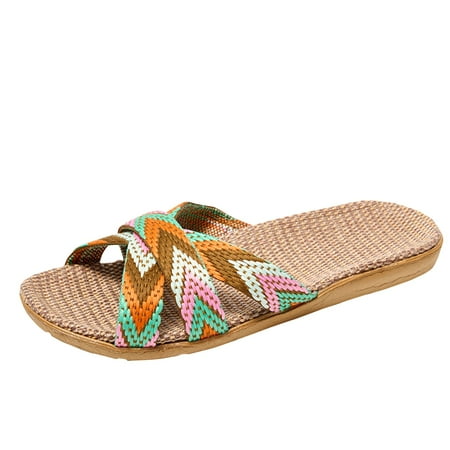 

QWANG Women s Summer Casual Light Linen Slippers Women s Home Breathable Indoor Thick-soled Light Slippers