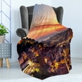 thumbnail image 4 of Cityscape Soft Flannel Fleece Blanket, Cityscape of Lisbon Portugal Traditional Seaside City Colorful Sky Sunset Evening View, Cozy Plush for Indoor and Outdoor Use, 70" x 90", Brown, by Ambesonne, 4 of 5