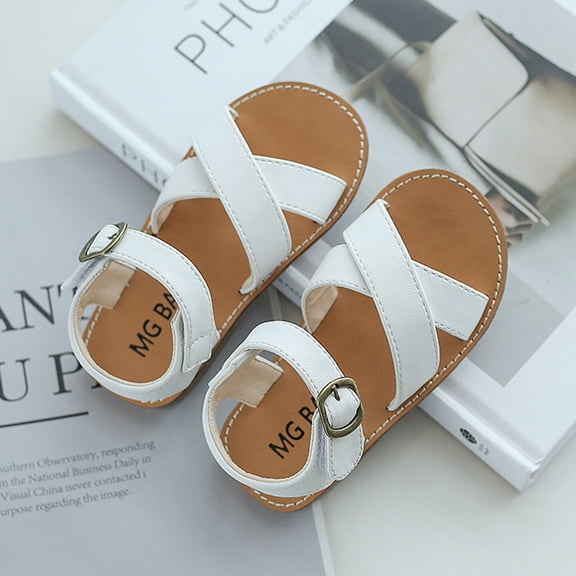 Aayomet Sandals Children Beach Non-slip Open-Toed Kids Soft-soled Shoes Princess Girls Girl's shoes Girls Slides Size 1,White 7