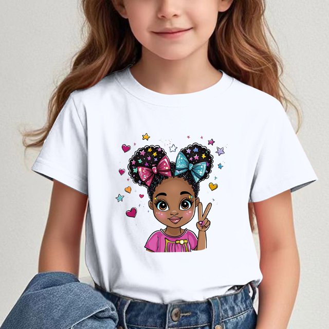 Rbaofujie T-Shirts Graphiques pour Filles Été Mignons Hauts Décontractés Manches Courtes Col Rond T-Shirts