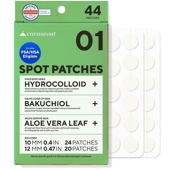 caraseoul Pimple Patches, 2 Size Hydrocolloid Acne Patch for Zits and Blemishes, Bakuchiol & Aloe Vera, Korean Skin Care, Easy to Use – Dermatology Tested