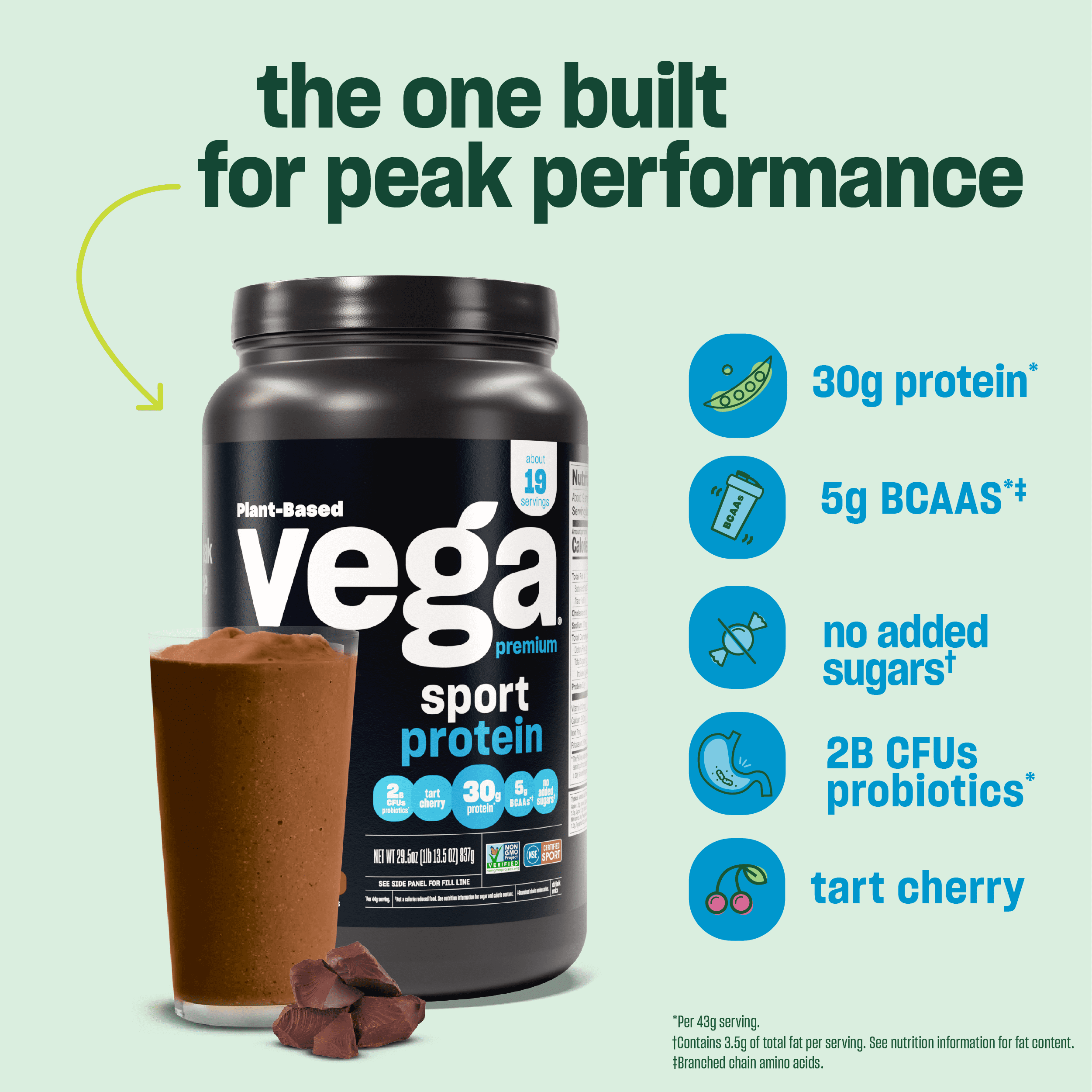 Vega Sport Premium Plant-Based Protein Powder, Chocolate, 12 Single Serve Packets (18.7oz)