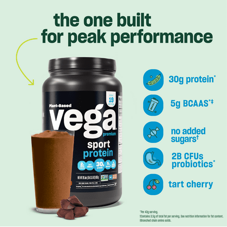 Vega Sport Premium Plant-Based Protein Powder, Chocolate, 20 Servings (29.2oz)