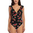 thumbnail image 2 of Yiaed Watermelon Print Women's Ruffled One Piece Swimsuit V Neck Swimwear Slimming Monokini for Woman-XX-Large, 2 of 8