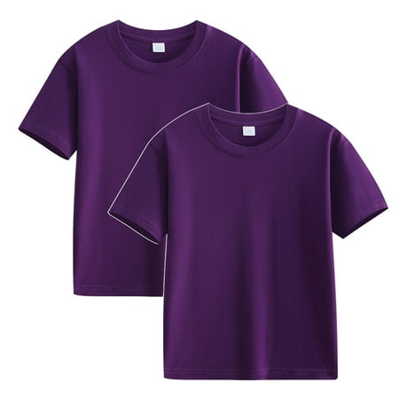 BLTIBY 2025 2PC Toddler Girls Boys Cotton T-shirt Summer Round Neck Short Sleeve Solid Color Tee Kids Fashion Pullover Tops Purple 7-8 Years