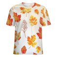 thumbnail image 5 of Autumn Harvest Maple Leaves Thanksgiving Womens Tops Women's Fashion Casual Short Sleeve Flower Print Round Neck Pullover Top Blouse, 5 of 6