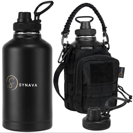 64 Oz Water Bottle with Sleeve - Half Gallon Big Insulated Water Jug with Strap Stainless Steel Gym Water Bottles for Men Sports Workout Hiking & Travel (Black)$$Sport & Recreation Other