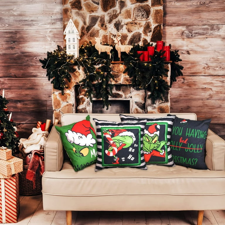 Christmas Pillow Covers 18x18 Set of 4 for Christmas Decorations Xmas  Christmas Throw Pillow Covers Merry Christmas Pillows Winter Holiday Throw  Pillows Christmas Farmhouse Decor for Couch 