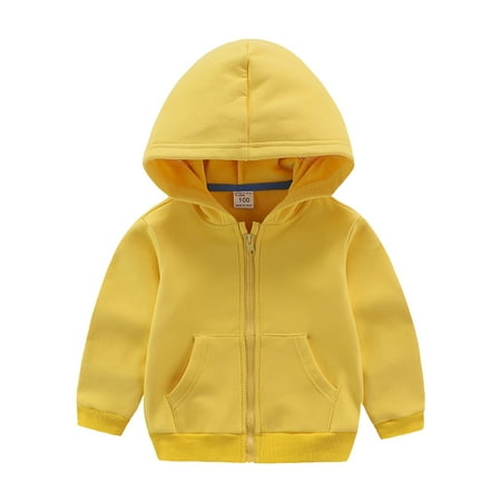 

EHTMSAK Children Boy Girls Hooded Zip Up Jackets Toddler Baby Long Sleeve Fall Winter Outerwear Zip Up Hoodies Yellow 1Y-10Y 130