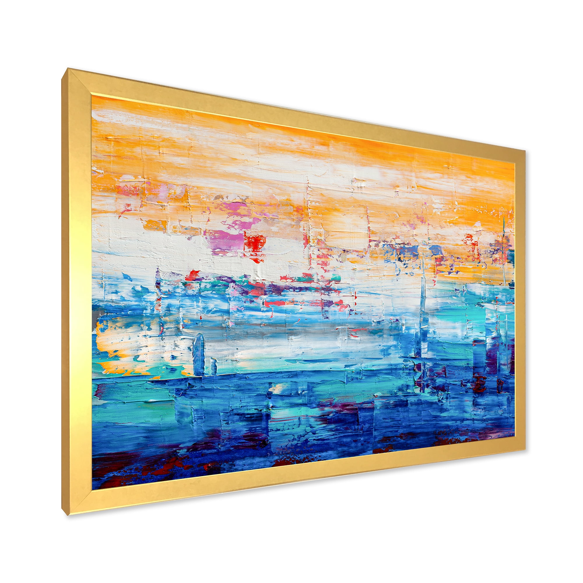Designart 'Blue Meet Orange Abstract' Modern Framed Art Print